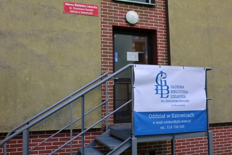 Wejście do Biblioteki - po schodach do budynku.